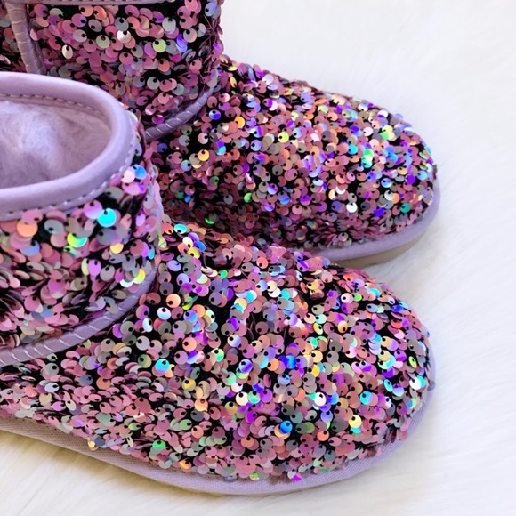 UGG Classic Mini Stellar Sequin Lilac Frost Boots - Picture 5 of 9